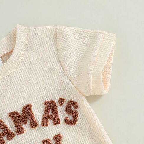 Douhoow Baby Boy Summer Outfits Short Sleeve Mamas Boy Little Dude Embroidery Boy Romper Shorts Set Infant Waffle Clothes in Kuwait