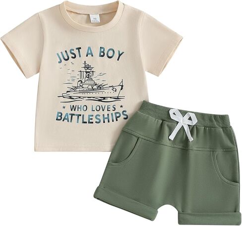 WZTYYDS Toddler Baby Boy Summer Clothes Tractor Letter Print Short Sleeve T-shirt Tops Casual Shorts 2 Piece Outfit in Saudi Arabia