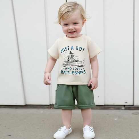 WZTYYDS Toddler Baby Boy Summer Clothes Tractor Letter Print Short Sleeve T-shirt Tops Casual Shorts 2 Piece Outfit in Saudi Arabia