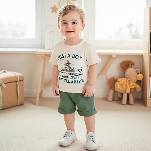 WZTYYDS Toddler Baby Boy Summer Clothes Tractor Letter Print Short Sleeve T-shirt Tops Casual Shorts 2 Piece Outfit in Saudi Arabia