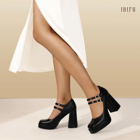 IDIFU IN4 Mary Jane Shoes Platform Chunky High Heels Closed Toe Dress Shoes for Women Wedding Work Business Homecoming Party Shoes Comfortable Casual Dressy Square Toe Heels Pumps in Kuwait