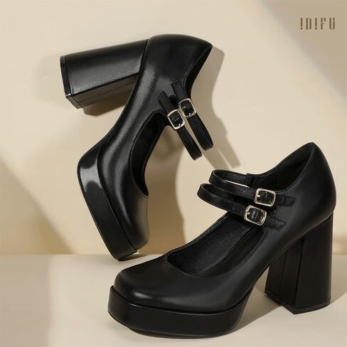 IDIFU IN4 Mary Jane Shoes Platform Chunky High Heels Closed Toe Dress Shoes for Women Wedding Work Business Homecoming Party Shoes Comfortable Casual Dressy Square Toe Heels Pumps in Kuwait