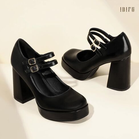 IDIFU IN4 Mary Jane Shoes Platform Chunky High Heels Closed Toe Dress Shoes for Women Wedding Work Business Homecoming Party Shoes Comfortable Casual Dressy Square Toe Heels Pumps in Kuwait