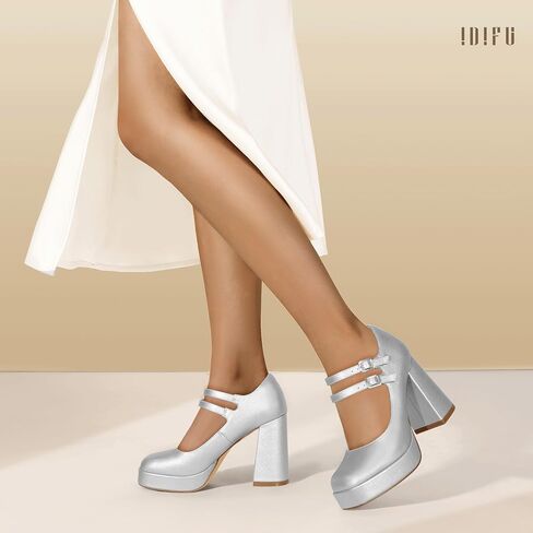 IDIFU IN4 Mary Jane Shoes Platform Chunky High Heels Closed Toe Dress Shoes for Women Wedding Work Business Homecoming Party Shoes Comfortable Casual Dressy Square Toe Heels Pumps in Kuwait