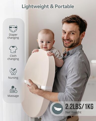 COMOMY Baby Changing Pad with Wipeable & Waterproof PU Cover, Contoured Diaper Changing Pad for Dresser with Non-Slip Safety Belt, Portable and Lightweight, Large Cushioned Foam, Creamy White in Kuwait