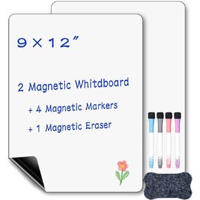 2PCS Magnetic Dry Erase Whiteboard for Fridge,Magnetic Dry Erase Board Sheet with 4 Dry Erase Marker and 1 Eraser, Magnetic Whiteboard for Fridge, Magnetic Dry Erase Board(12" x 9") in Kuwait