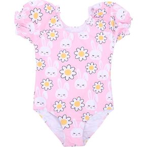LIZENS Girls' One-Piece Swimwear Adorable Bunny Rabbit Puff Sleeve Tropical Floral Girls Bathing Suit in Kuwait