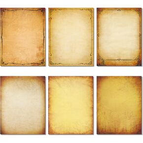 Anzon Mories Realistic Vintage Stationery Paper 102 Pieces - 32lb / 120gsm Heavy Weight Writing Stationary 8.5" x 11", 6 Antique Parchment Design, Printer Friendly, Both Sides Printed, Old Looking