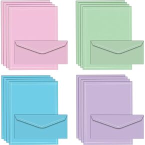 Assorted Solid Color Stationery Paper Set, 100 Piece Set (50 Sheets + 50 Matching Envelopes), Letter Size 8.5 x 11 inch, 4 Colors/Designs, Double Sided Printing Paper, by Better Office Products