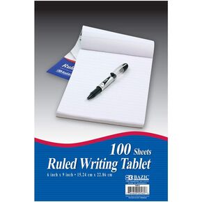 BAZIC Writing Pad 100 Sheets 6" X 9", Lined Ruled Memo Writing Notebook, Easy Tear Note Paper for Office School Home, 1-Pack