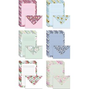 Better Office Products Mini Stationery Set, 100 Piece Set (50 Lined Floral Sheets + 50 Matching Envelopes), 5.5 x 8.25 inch, 6 Unique Designs, Double Sided Printing, Double Side Lined Paper,