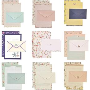 81pcs Stationary Paper and Envelopes Set, Contain 54 stationery paper and 27 envelopes, writing paper stationery set, 9 Different Style