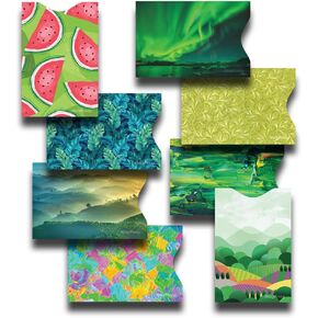 8 RFID Blocking Sleeves, Unique Designs and Arts in Green, Anti-Theft Credit Card Holder, Credit Card Protector, Easy to Recognize, Sturdy and Perfect size for cards