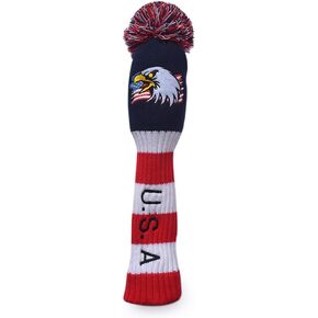 USA Flag Eagle Embroidered Knitted Golf headcovers 135 Set for 460cc Driver Wood Hydrid POM POM Head Club Covers