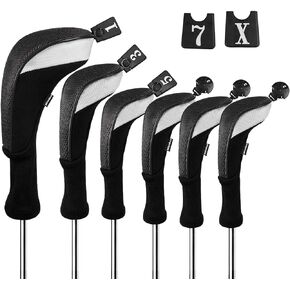 Andux 6pcs/Set Golf Club Head Covers Long Neck (3pcs Hybrid Covers + 3pcs Wood Covers)