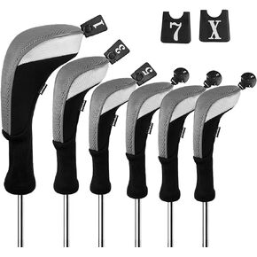 Andux 6pcs/Set Golf Club Head Covers Long Neck (3pcs Hybrid Covers + 3pcs Wood Covers)