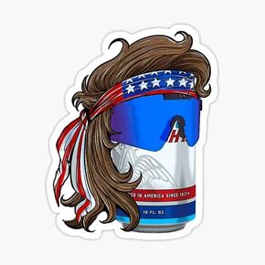 STICKY DUDE Funny Patriotic Mullet Beer 4th of July Sticker, 5 inches - Yeti Cup Vinyl Cooling Box Waterproof Sticker Decal Car Laptop Wall Window Bumper Sticker