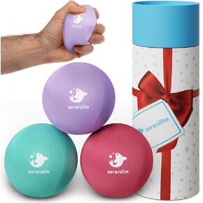 Serenilite Stress Balls for Adults, Hand Therapy Exercise, 6.0cm Stress Ball Bundle, Squeeze Balls for Hand Therapy, Hand Grip Strengthener, Soft, Medium & Hard (Light Blue, Light Purple & Light Red)