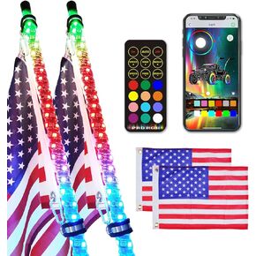 2 قطعة أضواء سوط LED بطول 4 أقدام مع زنبرك جديد، حلزوني RGB، 300 لون، 178 وضعًا، جهاز تحكم عن بعد بلوتوث، مقاوم للماء IP67 لملحقات شاحنة Can-Am ATV UTV RZR Polaris Dune Buggy الطرق الوعرة in Kuwait