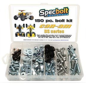 150pc Specbolt CAN AM Bombardier ATV Bolt Kit:DS, Sport, Mud, Recreation, Utility, Renegade, Outlander Max, X, & MR Traxter XL XT, Quest, Rally, Sarasota, 50 70 90 175 250 330 400 450 500 650 800 1000