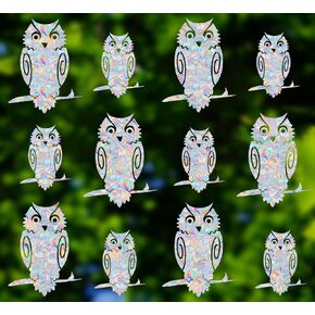 Owl Window Clings for Bird Strikes - Anti-Collision Window Decals to Save Birds from Window Collisions,Non Adhesive Prismatic Vinyl Window Clings, Rainbow Stickers