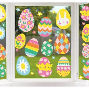 AnyDesign 9 Sheets Easter Eggs Window Clings Bunny Chicken Egg Window Sticker Colorful Eggs Window Decals Removable Double-Sided Window Decor Stickers for Glass Window Home School Office Party Decor