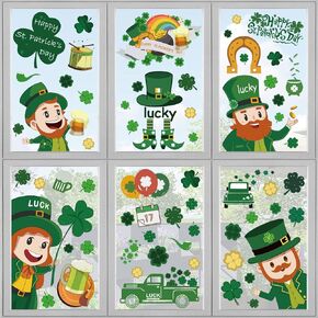St Patricks Day Window Clings Decor,120 PCS Reusable Static Spring Shamrock Leprechaun Stickers for Glass Windows Door Wall Irish Saint Patricks Day Holiday St Pattys Decorations