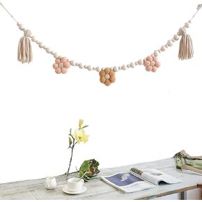 Boho Tassel Garland with Wooden Beads, Daisy Wooden Tassel Garland Decor Pastel Tassel Garland for Farmhouse Wall Classroom Daisy Birthday Party Banner Baby Shower Decoration