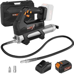 MAXXT Grease Gun Kit Cordless, Grease Gun Battery Powered 20V 10000 PSI with 40" Long Hose and LED Light, Electric Grease Gun with 6 Speed Triggers(Included 4.0Ah Battery and Charger)