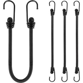 12 Inch Small Bungee Cord with Hooks-Black Bungee Cords Heavy Duty Outdoor Bungee Straps with Hooks for Camping, Tarps, Tents, Hiking,Hunting,Trucks and Boats (4 Pack)