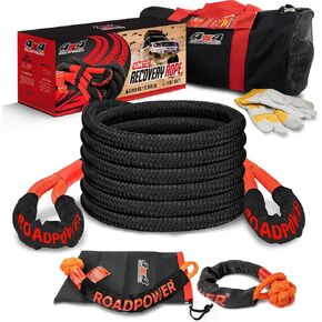 1in x 30ft - 4x4 Kinetic Recovery Rope - with Bag Gloves and 2 Pcs Soft Shackle - Heavy Duty Offroad Recovery Kit for UTV, ATV, Truck, Car (14 Tons/35000 Lbs, 1in x 30ft)