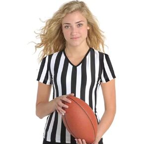 Women's Referee Shirt Black & White Stripe Costume Short Sleeve Umpire Jersey Football Soccer Christmas Accessories