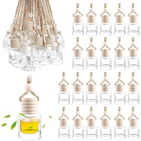50 Pcs Car Essential Oil Hanging Bottle Empty Car Air Freshener Diffuser Bottle Perfume Glass Bottle Pendant Aromatherapy Fragrance Bottle Auto Car Interior Ornaments Decor (Round Shape)