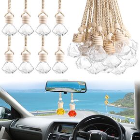 50 Pcs Car Essential Oil Hanging Bottle Empty Car Air Freshener Diffuser Bottle Perfume Glass Bottle Pendant Aromatherapy Fragrance Bottle Auto Car Interior Ornaments Decor (Round Shape)