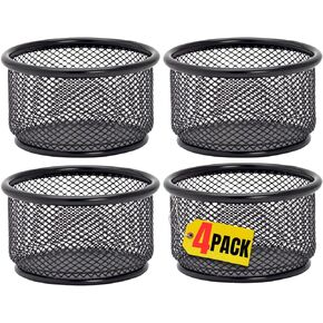 1InTheOffice Mesh Paper Clip Holder for Desk, Paperclip Holder, Black, 4 Pack