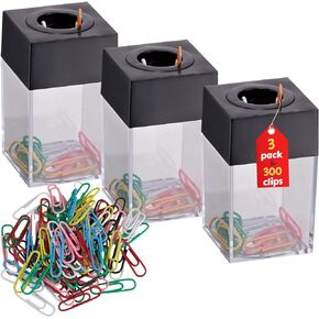 Magnetic Paper Clip Dispenser with 300 Clips Included, Large, 3 Pack