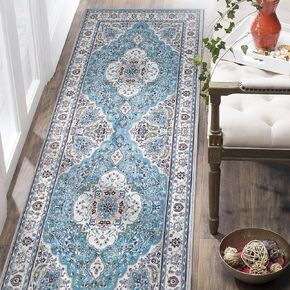 COMSLE Boho Area Rug, 2 x 3 ft Washable Rugs for Entryway Faux Wool Small Rugs Distressed Throw Rug Non-Slip Floor Carpet for Indoor Bedroom Kitchen Living Room
