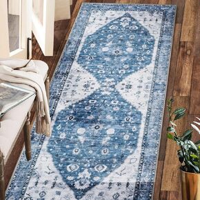 COMSLE Boho Area Rug, 2 x 3 ft Washable Rugs for Entryway Faux Wool Small Rugs Distressed Throw Rug Non-Slip Floor Carpet for Indoor Bedroom Kitchen Living Room