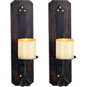 حامل شموع جداري، حامل شموع معدني وخشبي مثبت على الحائط، حامل شموع ديكور منزلي، حامل شموع مثبت على الحائط، مجموعة من 2 in Kuwait