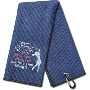 Super Sexy Golfing Lady Funny Golf Towel, Embroidered Pink Golf Towels for Golf Bags with Clip, Golf Gifts for Men Woman, Birthday Gifts for Golf Fan, Retirement Gift, Mom Golf Towel