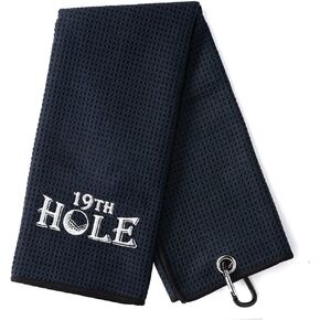 19th Hole Funny Golf Towel, Embroidered Golf Towels for Golf Bags with Clip, Funny Golf Towels for Men, Dad Golf Towel, Golf Gift for Husband Boyfriend Dad, Birthday Gifts for Golf Fan