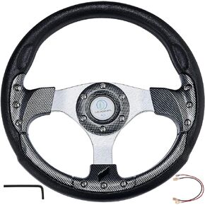 Universal Racing Steering Wheel for Golf Cart, Aluminum with Horn Button for Car, 12.5"/320mm 6 Bolts Grip Vinyl Leather，black & Blue