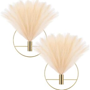 2 Set Boho Pampas Wall Decor Include 6 Artificial Pampas Plants and 2 Gold Metal Round Hanging Hoop Gold Boho Wall Mounted Decor Hanging Home Modern Artificial Pampas Display Wall Art (Brown)