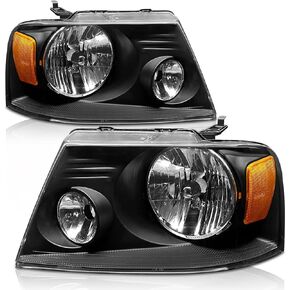 مجموعة المصابيح الأمامية 2004-2008 F150 لعام 2004 2005 2006 2007 2008 Ford F150 / 06-08 لينكولن مارك LT بيك أب كروم الإسكان عاكس كهرماني شفاف استبدال العدسة للسائق وجانب الركاب