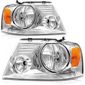 مجموعة المصابيح الأمامية 2004-2008 F150 لعام 2004 2005 2006 2007 2008 Ford F150 / 06-08 لينكولن مارك LT بيك أب كروم الإسكان عاكس كهرماني شفاف استبدال العدسة للسائق وجانب الركاب