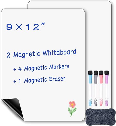 2PCS Magnetic Dry Erase Whiteboard for Fridge,Magnetic Dry Erase Board Sheet with 4 Dry Erase Marker and 1 Eraser, Magnetic Whiteboard for Fridge, Magnetic Dry Erase Board(12" x 9") in Kuwait