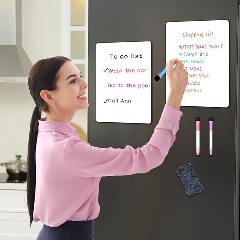 2PCS Magnetic Dry Erase Whiteboard for Fridge,Magnetic Dry Erase Board Sheet with 4 Dry Erase Marker and 1 Eraser, Magnetic Whiteboard for Fridge, Magnetic Dry Erase Board(12" x 9") in Kuwait