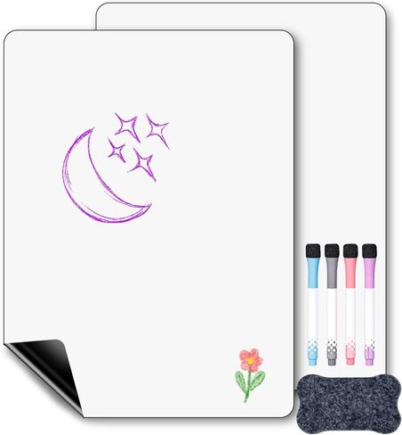 2PCS Magnetic Dry Erase Whiteboard for Fridge,Magnetic Dry Erase Board Sheet with 4 Dry Erase Marker and 1 Eraser, Magnetic Whiteboard for Fridge, Magnetic Dry Erase Board(12" x 9") in Kuwait