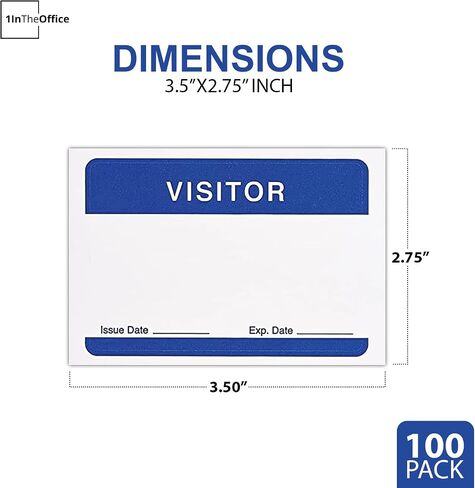 1InTheOffice Visitor Stickers, Visitor Badges, Name Tag Stickers for Clothes, Self-Adhesive, 3 1/2 x 2 1/4, White/Blue, 100 Pack in Saudi Arabia