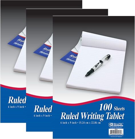 لوحة كتابة BAZIC 100 ورقة مقاس 6 بوصات × 9 بوصات، دفتر كتابة مذكرات مسطر، ورق ملاحظات سهل المسيل للدموع للمكتب والمدرسة والمنزل، 3 عبوات in Kuwait